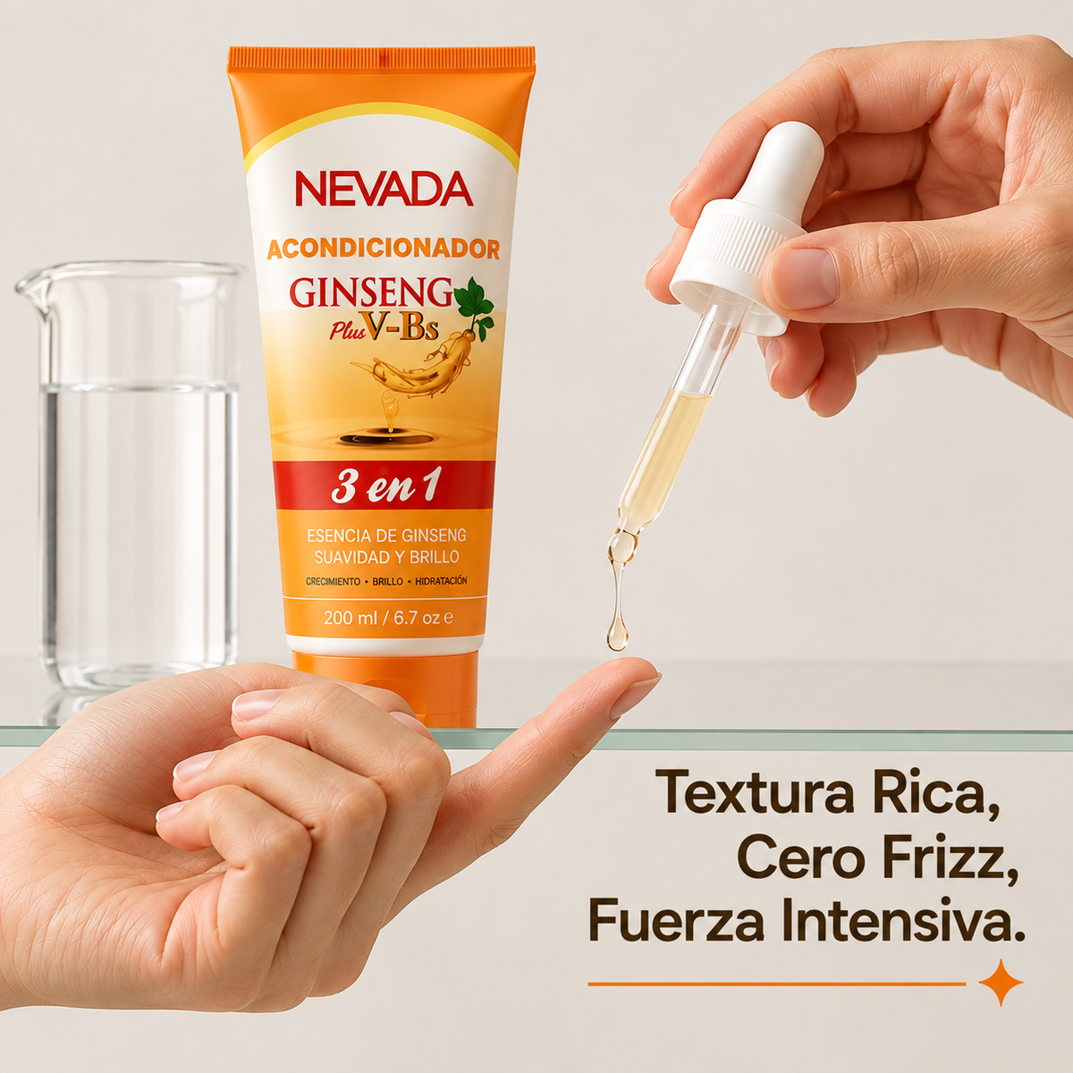 Aplicación del acondicionador Nevada Ginseng: textura rica y sin frizz