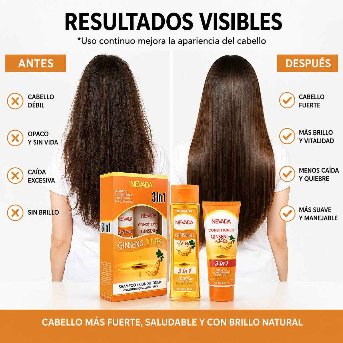 Resultados visibles en el cabello con la línea Nevada Ginseng